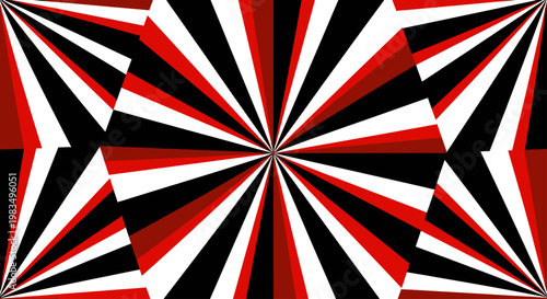 Abstract pattern with radiating lines in black, white, and red