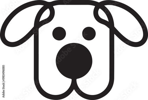 Black and white line of a stylized face with three dots on the forehead and a large dot on the nose line stylized