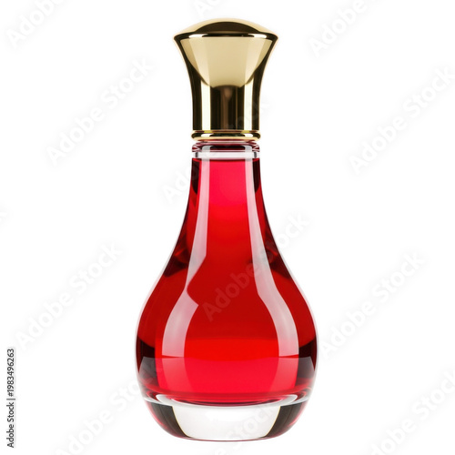 Elegant red perfume bottle with a gold cap and narrow neck design