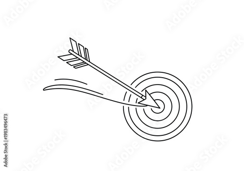 Target with arrow hitting the bullseye in a clean outline drawing style