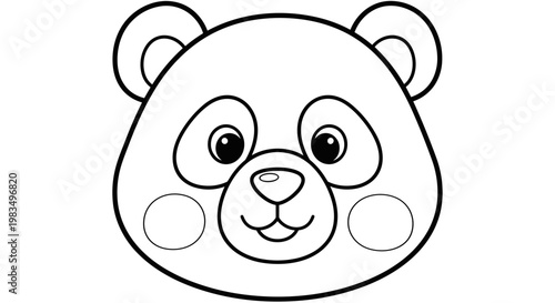 Cartoon panda face illustration in black and white outline style  