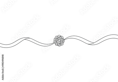 Single rose flower with elegant flowing ribbons in outline drawing illustration