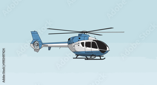 Modern Helicopter Flying in Clear Blue Sky - Aviation Transport