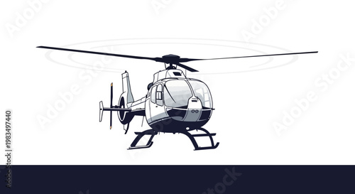 Modern helicopter flying, isolated on white background, aerial transport concept
