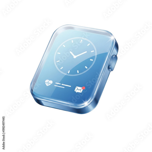 Sleek blue smartwatch with a digital display and metallic band resting on a flat surface
