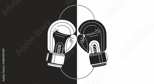 Boxing gloves in black and white.