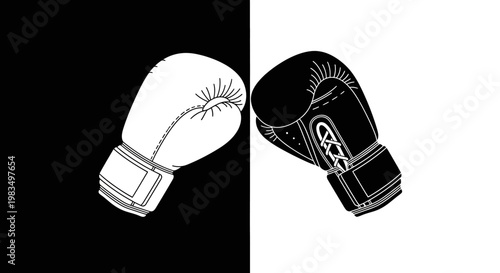 Boxing gloves in black and white.