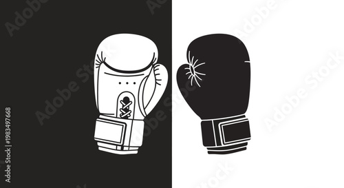 Boxing gloves in contrasting black and white.