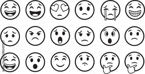 Emotion Icons, Facial Expressions, Emoticon Faces, Vector Emoticons isolated on Transparent Background