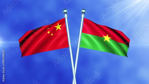 China and Burkina Faso Flag Waving On Pole Loop