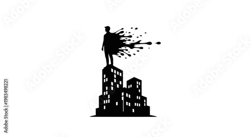 A man standing on a city building.