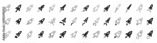 Rocket launch space startup outline icon set on transparent background
