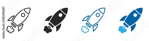 Rocket launch startup business space outline icon set on transparent background