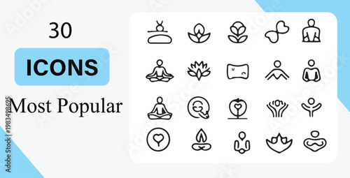 30 popular line icons, minimalist symbol set, black and white graphics, vector collection