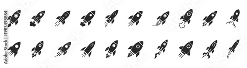 Rocket launch startup business space silhouette icon set on transparent background