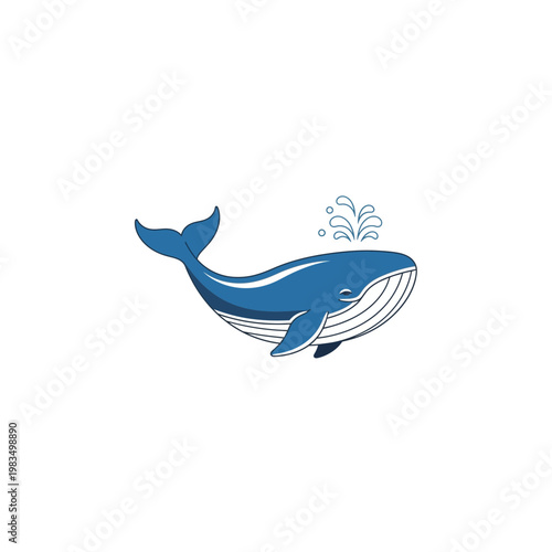 Blue whale jumping with water spray icon