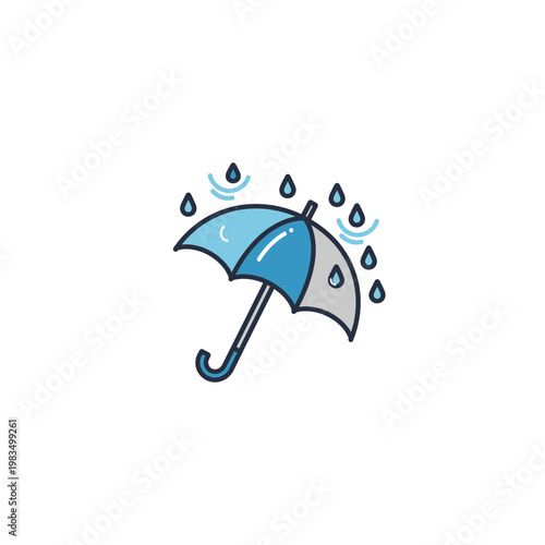 Rainy weather icon with umbrella and falling droplets with weather forecast