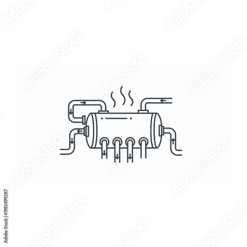 Industrial heat exchanger schematic line icon