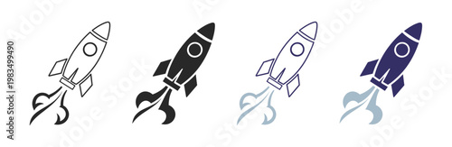 Rocket launch startup space flat icon set on transparent background