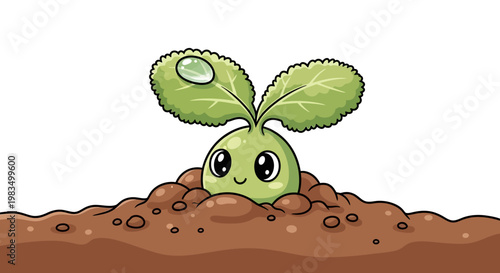 A cartoon sprouting plant with a smiling face.