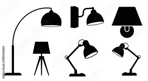 Collection of various desk lamps and lighting fixtures.