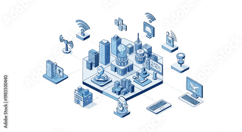 Smart City Technology Network Internet Connectivity Urban Development Isometric View