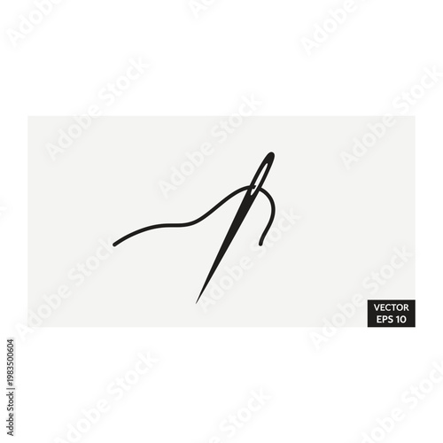 Minimalist sewing needle with thread icon