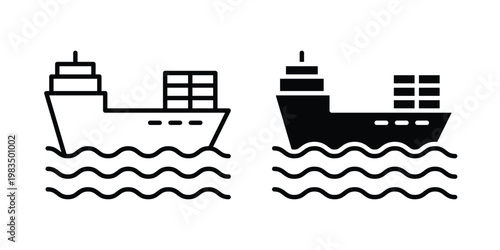 Cargo ship icon outline pictogram. Flat Symbols.