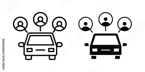 Carpool share icon outline pictogram. Flat Symbols.