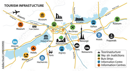 Tourism Infrastructure Map: City Attractions, Transport, Hotels, Museums, Airports