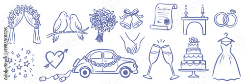 Wedding Symbols and Icons Set.