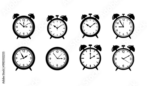 Vintage clock faces collection Roman numerals decorative retro vector illustration isolated on white background