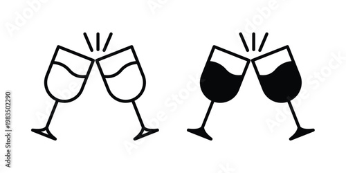 Clinking glasses icon outline pictogram. Flat Symbols.