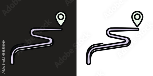 location pin with winding road route travel navigation vector illustration