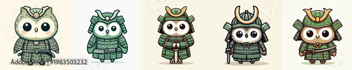 cute owl vector wearing samurai armor