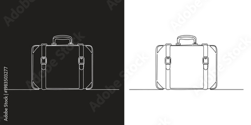 modern travel suitcase flat design vector illustration with handle and wheels