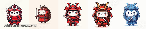 cute hedgehog vector wearing samurai armor