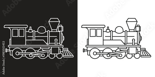 vintage steam locomotive train set line art vector illustration
