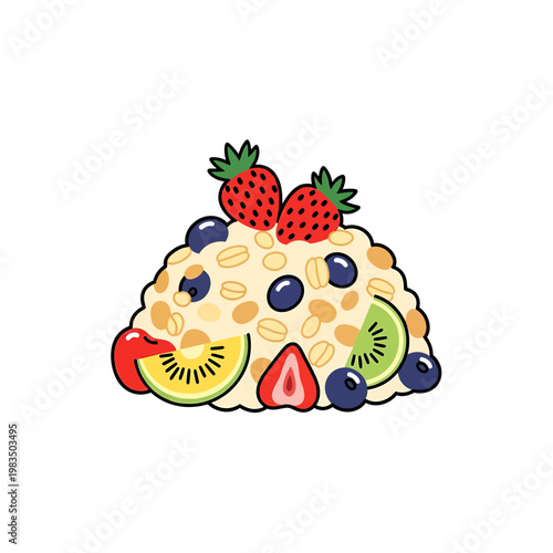 Healthy Breakfast Oatmeal with Strawberries and Fresh Fruit Vector