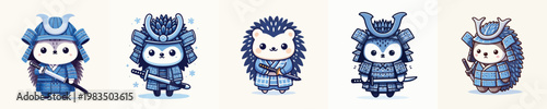 cute hedgehog vector wearing samurai armor