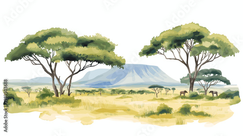 Maasai Mara National Reserve. Maasai Mara National Reserve hand drawn watercolor illustration on white background