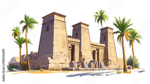 Luxor Temple. Luxor Temple hand drawn watercolor illustration on white background