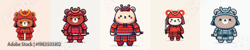 cute bear vector wearing samurai armor