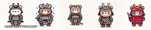 cute bear vector wearing samurai armor