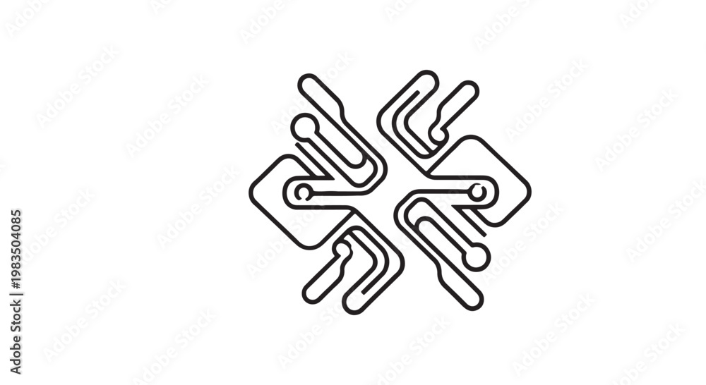 Fototapeta premium Tech startup logo icon, futuristic geometric shape, clean digital branding, sleek vector illustration, isolated on white background