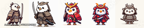 cute eagle vector wearing samurai armor