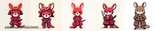 cute kangaroo vector wearing samurai armor