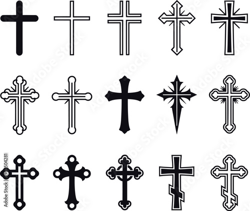 Christian  religious Cross,church clipart Icons Black and white  Vector  design