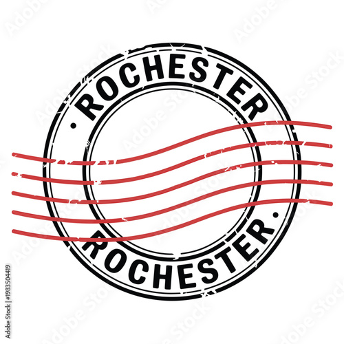 A circular distressed stamp graphic displaying the name rochester