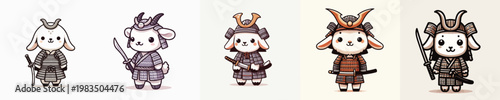 cute goat vector wearing samurai armor